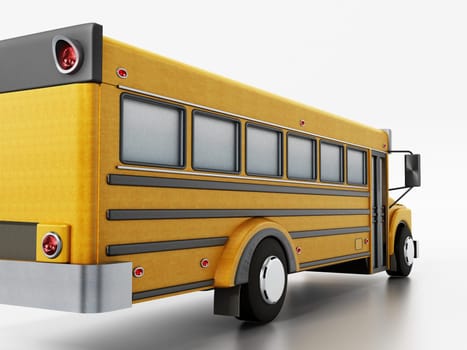 Yellow school bus isolated on white background. 3D illustration.