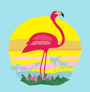 sunset and pink flamingo