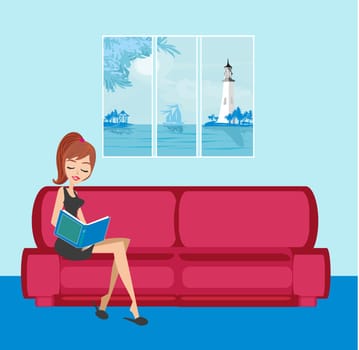 Illustration of a Girl Reading a book