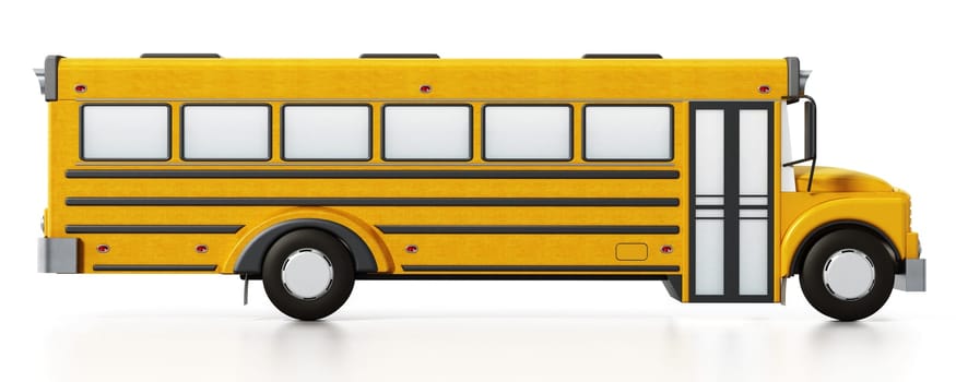 Yellow school bus isolated on white background. 3D illustration.