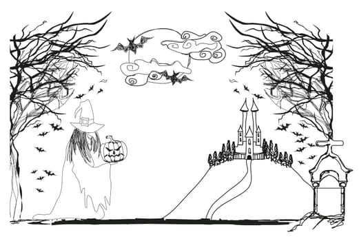 Illustration of witch with Halloween pumpkin