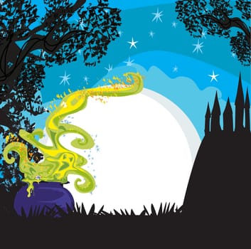 Cauldron with a boiling magic potion