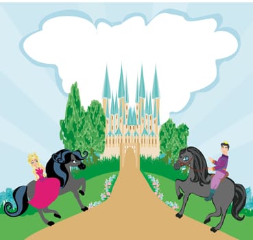Princess and prince riding on a horse