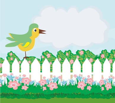 bird and flowers cartoon border in summer