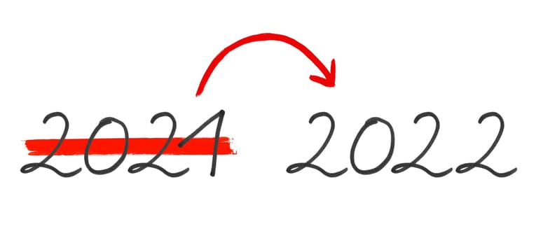 Year 2021 and Year 2022 - Handwritten text with arrow on white background