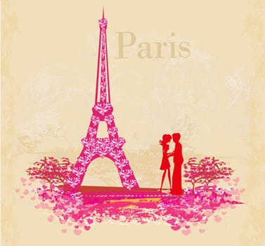 Romantic couple in Paris - abstract card