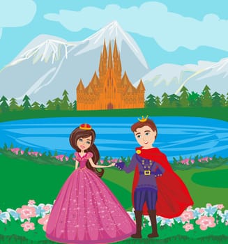 Beautiful castle and princess with prince