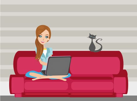 Woman with laptop on the sofa at home