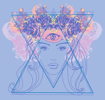 Woman with third eye, psychic supernatural senses