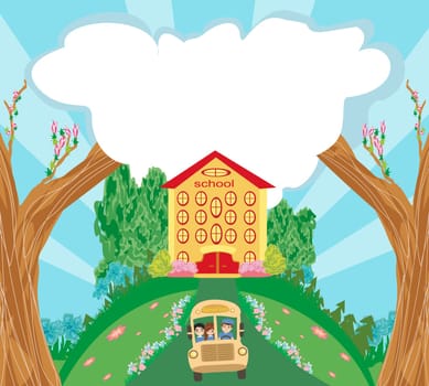 School bus with happy children