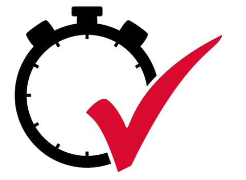 Red checkmark with stopwatch icon - Time measurement symbol