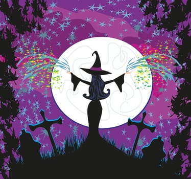 Magical witch casting a magic spell