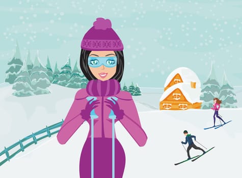 skiing in winter day