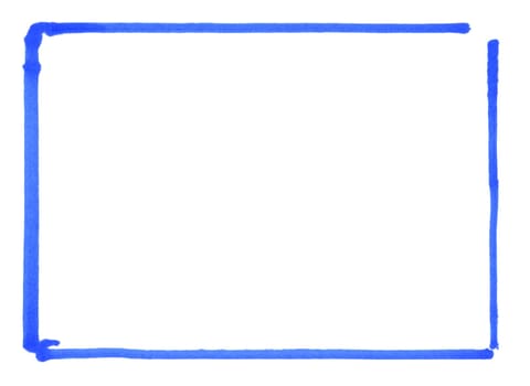 Empty isolated hand painted blue frame made with pencil