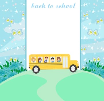 School bus with happy children