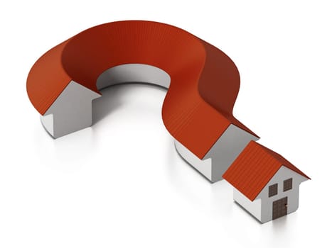 House shaped question mark isolated on white background. 3D illustration.