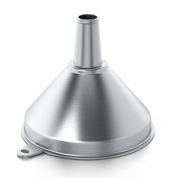 Metal funnel isolated on white background. 3D illustration.