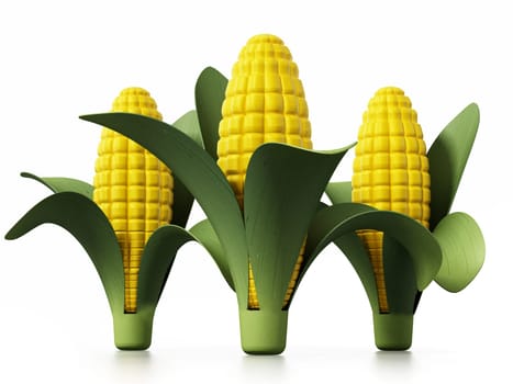 Fresh corns isolated on white background. 3D illustration.
