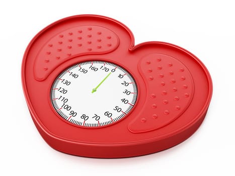 Heart shaped red bathroom scale. 3D illustration.