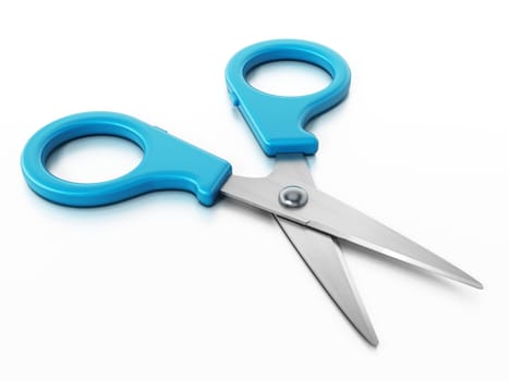 Blue kids' scissors isolated on white background. 3D illustration.