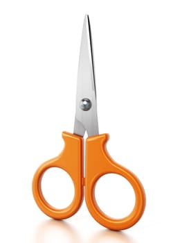Orange kids' scissors isolated on white background. 3D illustration.