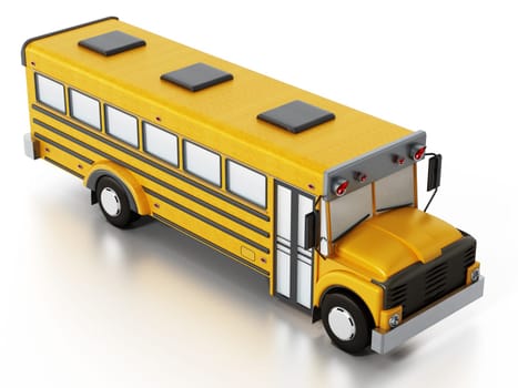 Yellow school bus isolated on white background. 3D illustration.
