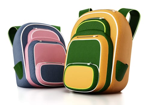 School bags isolated on white background. 3D illustration.