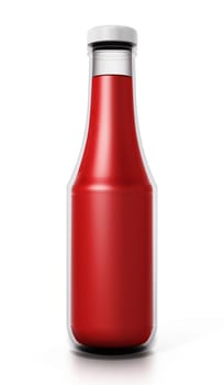 Glass ketchup bottle isolated on white background. 3D illustration.