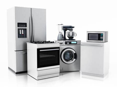 Household equipments isolated on white background. 3D illustration.