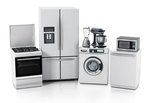 Household equipments isolated on white background. 3D illustration.