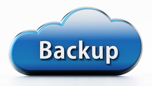 Cloud symbol with backup text. 3D illustration.
