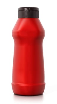 Plastic ketchup bottle isolated on white background. 3D illustration.