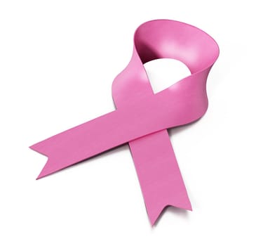 Pink cancer awareness ribbon isolated on white background. 3D illustration.