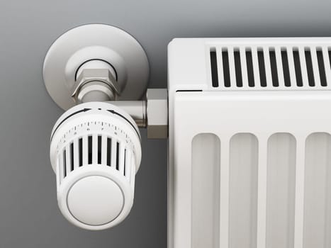 Adjustable radiator thermostat which controls the heat. 3D illustration.