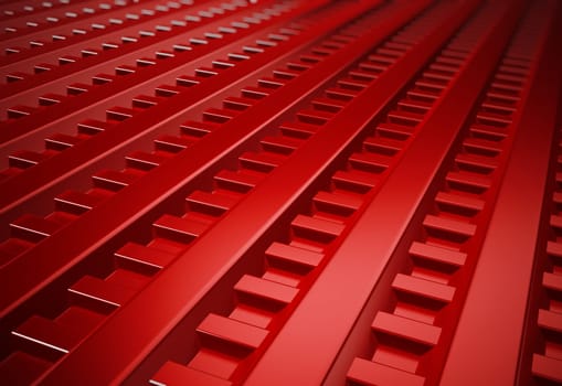 Red metal sheet horizontal background. 3D illustration.