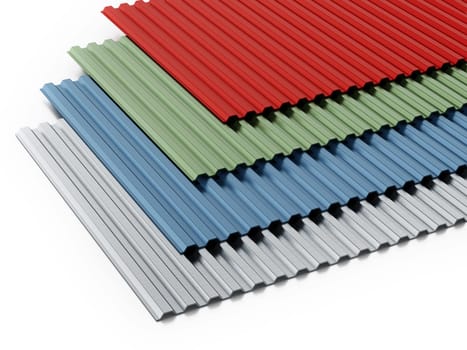 Metal sheets stack with various colors. 3D illustration.