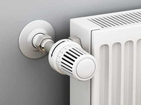 Adjustable radiator thermostat which controls the heat. 3D illustration.