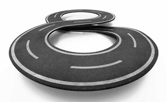 Infinity symbol shaped road isolated on white background. 3D illustration.