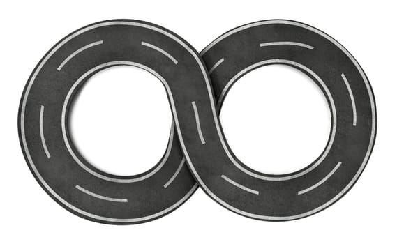 Infinity symbol shaped road isolated on white background. 3D illustration.