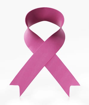 Pink cancer awareness ribbon isolated on white background. 3D illustration.