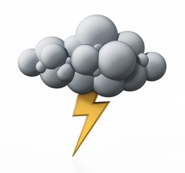 Cloud and flash symbol isolated on white background. 3D illustration.