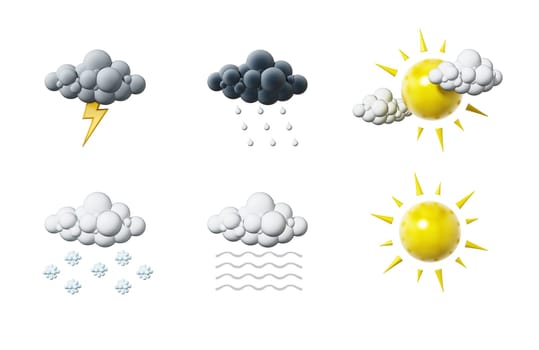 Weather symbols isolated on white background. 3D illustration.
