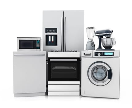 Household equipments isolated on white background. 3D illustration.