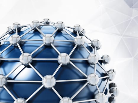 Connected dots on blue globe. 3D illustration.