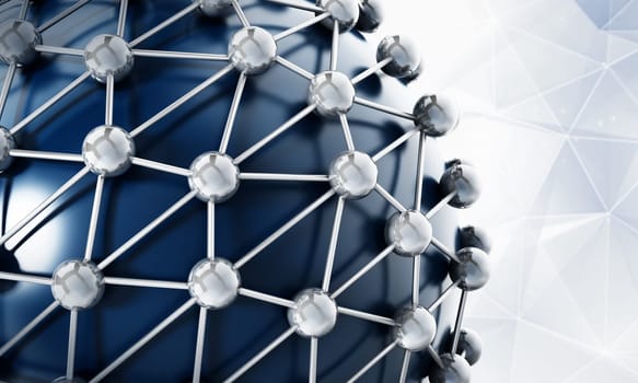 Connected dots on blue globe. 3D illustration.