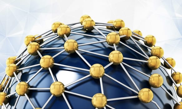 Connected dots on blue globe. 3D illustration.