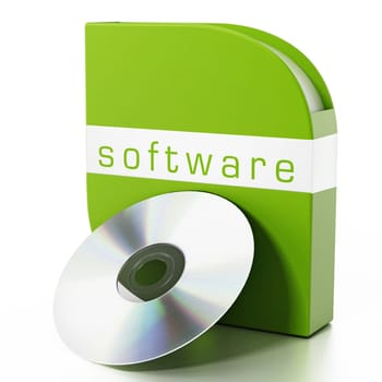 Green software box isolated on white background. 3D illustration.