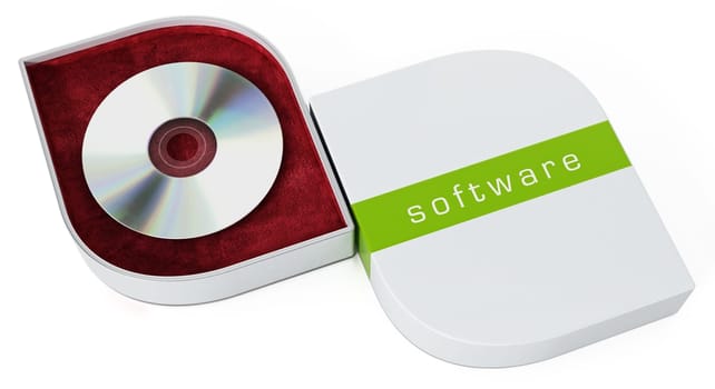 Software box with open cover isolated on white background. 3D illustration.