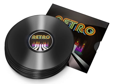 Vintage vinyl records isolated on white background. 3D illustration.