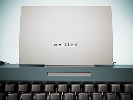White paper with writing text in red vintage typewriter. 3D illustration.